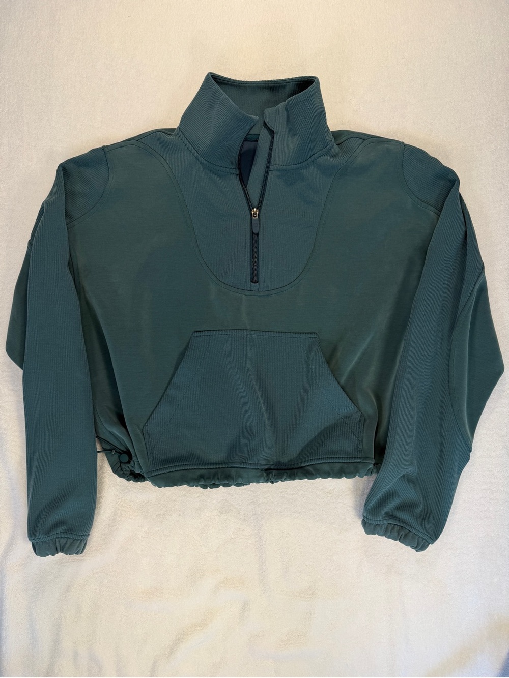 Lululemon It’s Rulu Ribbed Cropped Half Zip Pullover Teal Blue Womens Size 8